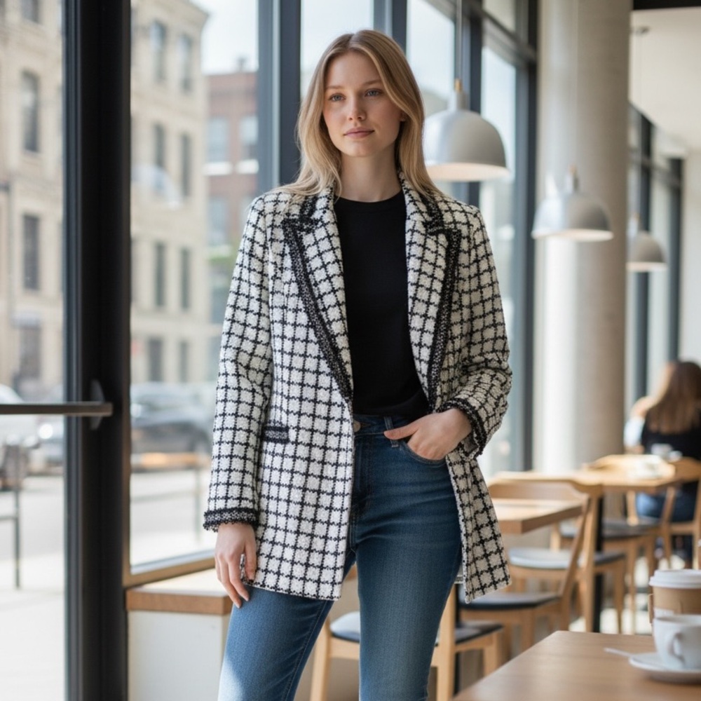 Elegant Black and White‎ Women's Coat